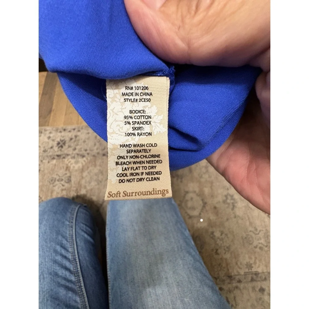 Soft Surroundings Blue Mixed Media Maxi Dress Short Sleeve Modest Medium 2CE50